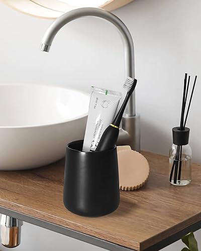Miniatura 6 de Soporte para cepillos de dientes negro mate, portavasos de cerámica para cepillado de dientes, soporte organizador de cepillos de dientes y pasta de