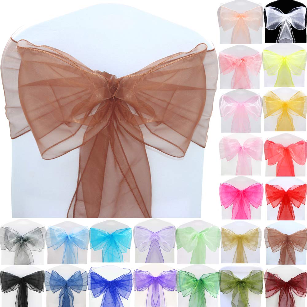 Time to Sparkle 20pcs 22x280cm Chocolate Organza Sashes Wider Sash Fuller Bows Chair Cover Bows Sash for Wedding Party Birthday Decoration