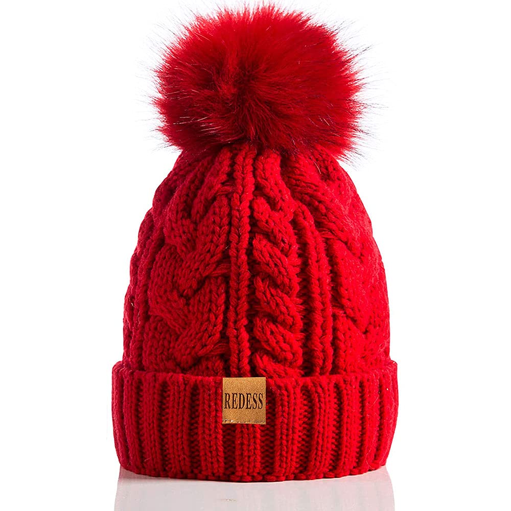 REDESS Cappello Invernale da Donna con Pom Pom Beanie Caldo Foderato in Pile Spesso Slouchy Snow Knit Chunky Baggy Skull Berretto da Sci