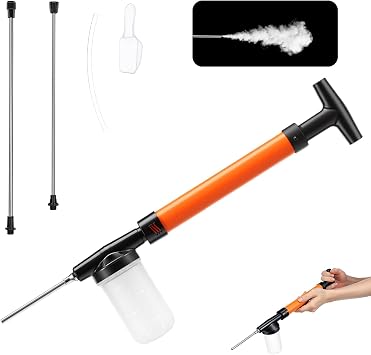 Diatomaceous Earth Powder Sprayer with 50-Inch Extendable Stainless Steel Wand, Pneumatic Push-Pull Duster Applicator for Pest Control & Garden, 120ml Adjustable Output Dispenserorange