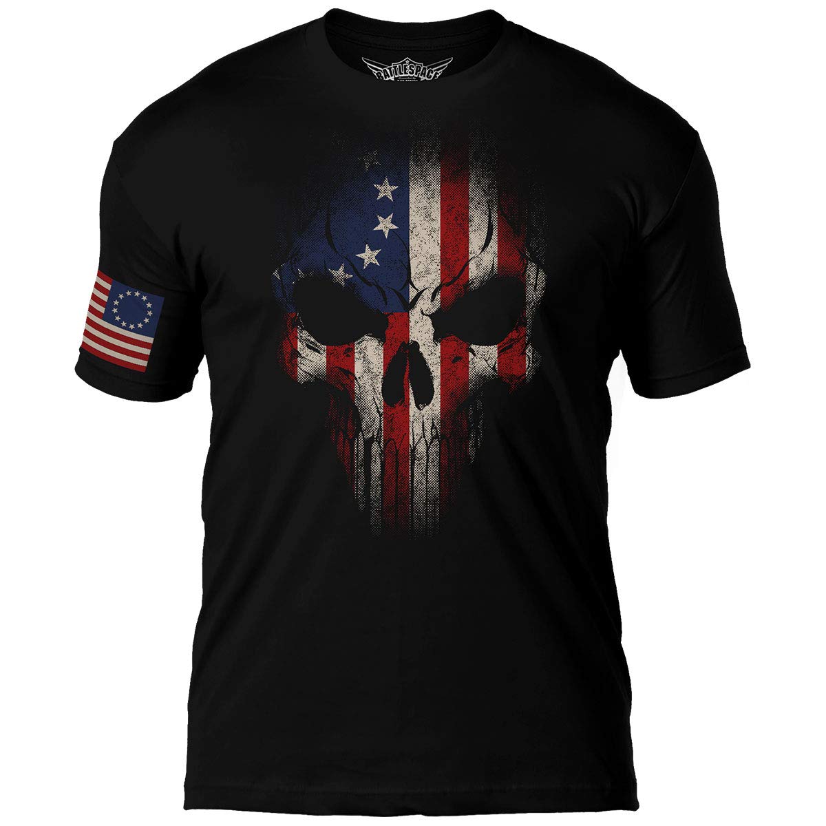 7.62 Design Betsy Ross Flag Skull Men's T-Shirt Black - Black - XL