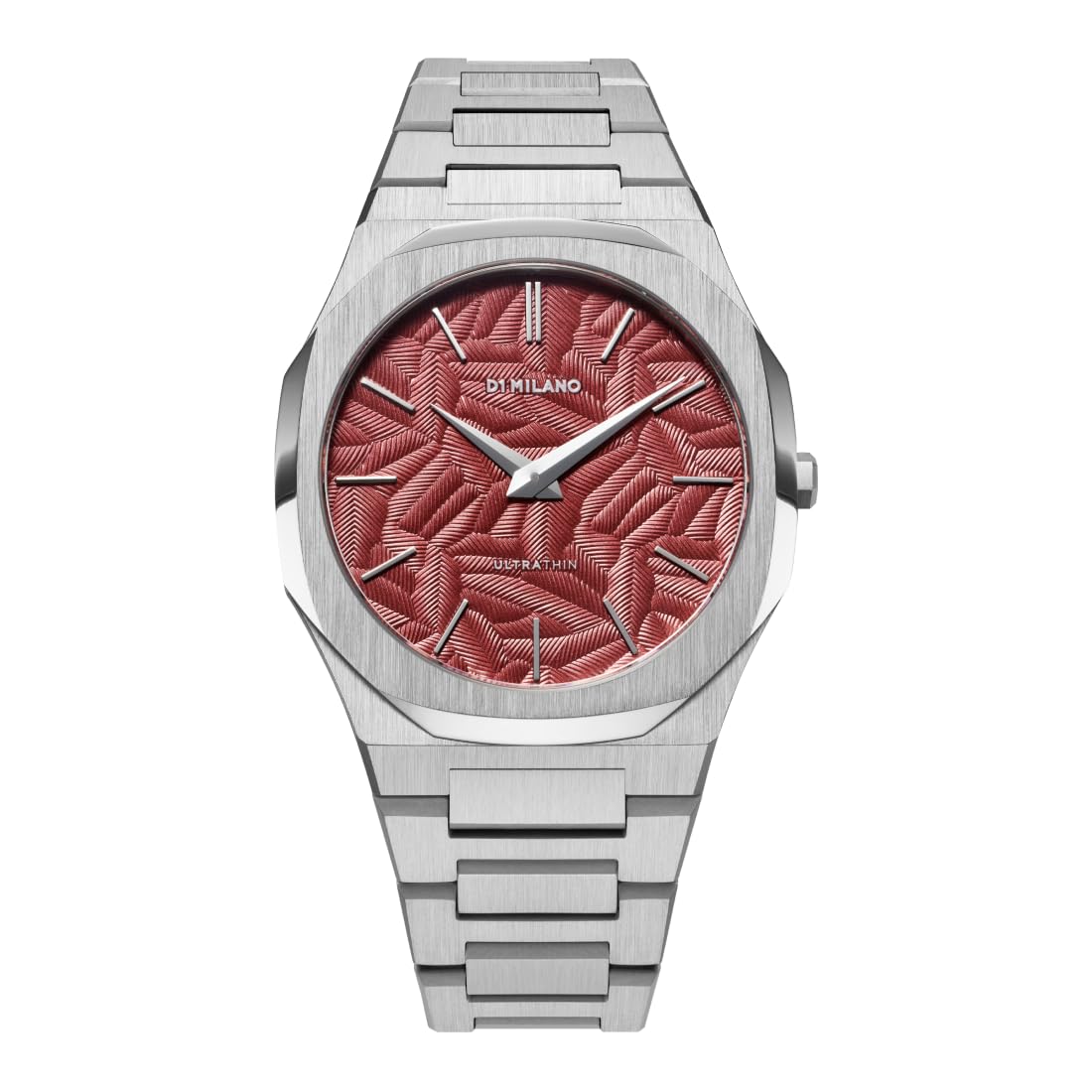 D1 MilanoStainless Steel Analog Red Dial Men Watch-Utbj33, Silver Band