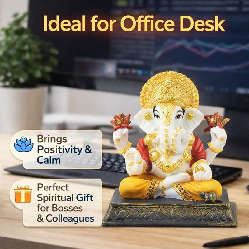 Image of ARMONIA Premium Marble Dust Lord Ganesha Idol for Home Decor - 6 Inch Handmade Ganesh Murti,Vinayak Ganpati Statue for Mandir, Office Desk |Best Spiritual Gift for Wedding & Housewarming