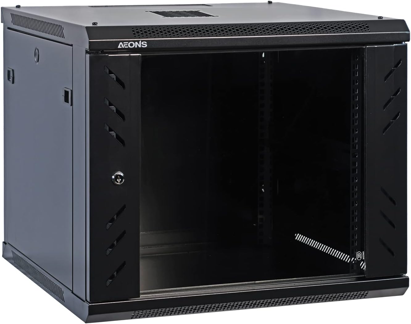 AEONS Pro Series Wall Mount Floor Standing 19-Inch IT Server Rack Network Cabinet Enclosure 12U 18" Switch-Depth Glass Door Black