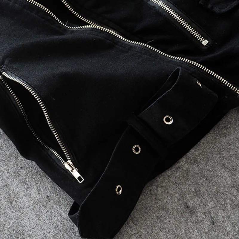 Hifa Men's Black Biker Jean Denim Jacket Motorcycle Style Classic Punk Knight Slim Fit Coat Scratched Zipper Turn-Down Collar4