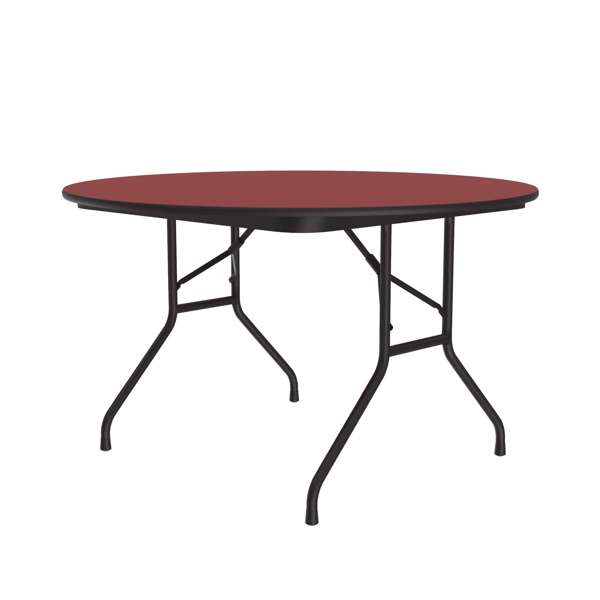 Correll 48" Round, Commercial Folding Table, Red HP Laminate Top, Heavy 3/4" Thick Core, USA Made, Portable, Strong Steel Apron (CF48PX-35)