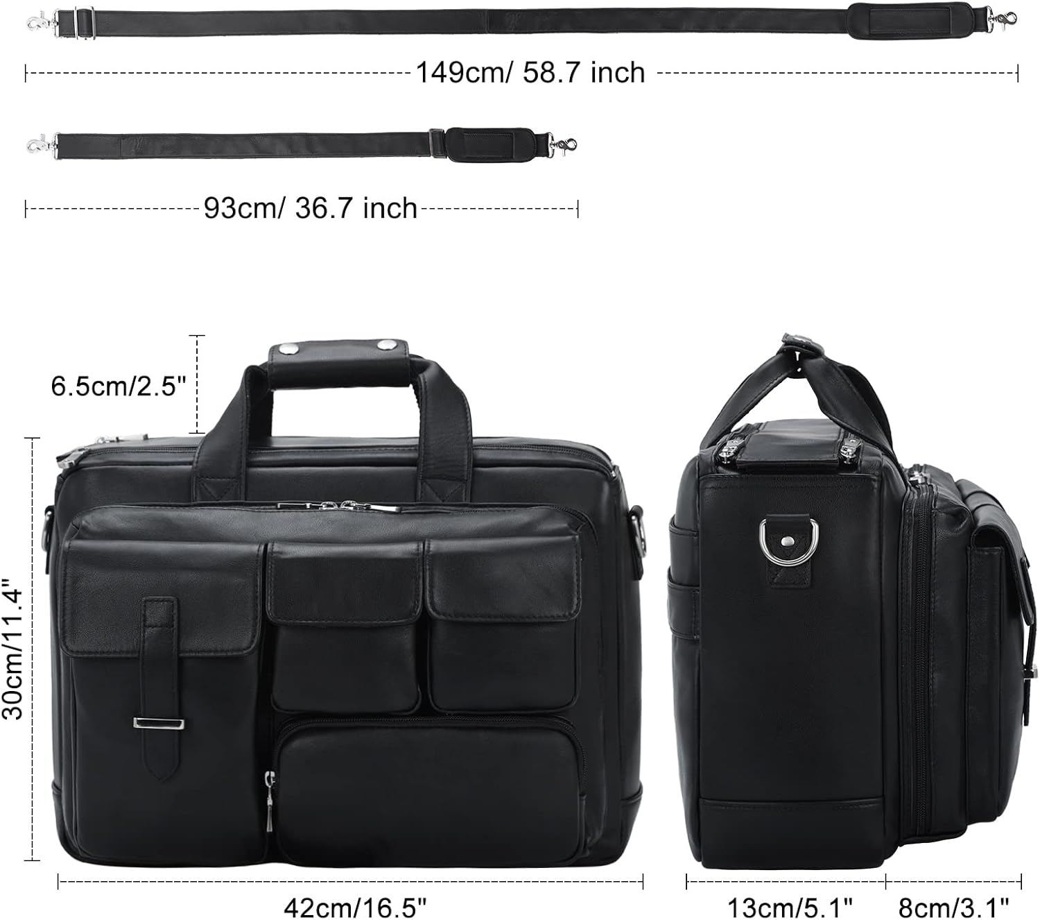 TIDING Full Grain Leather Briefcase For Men 17 Inch Laptop Case Business Travel Office Messenger Shoulder Bag - Image 6