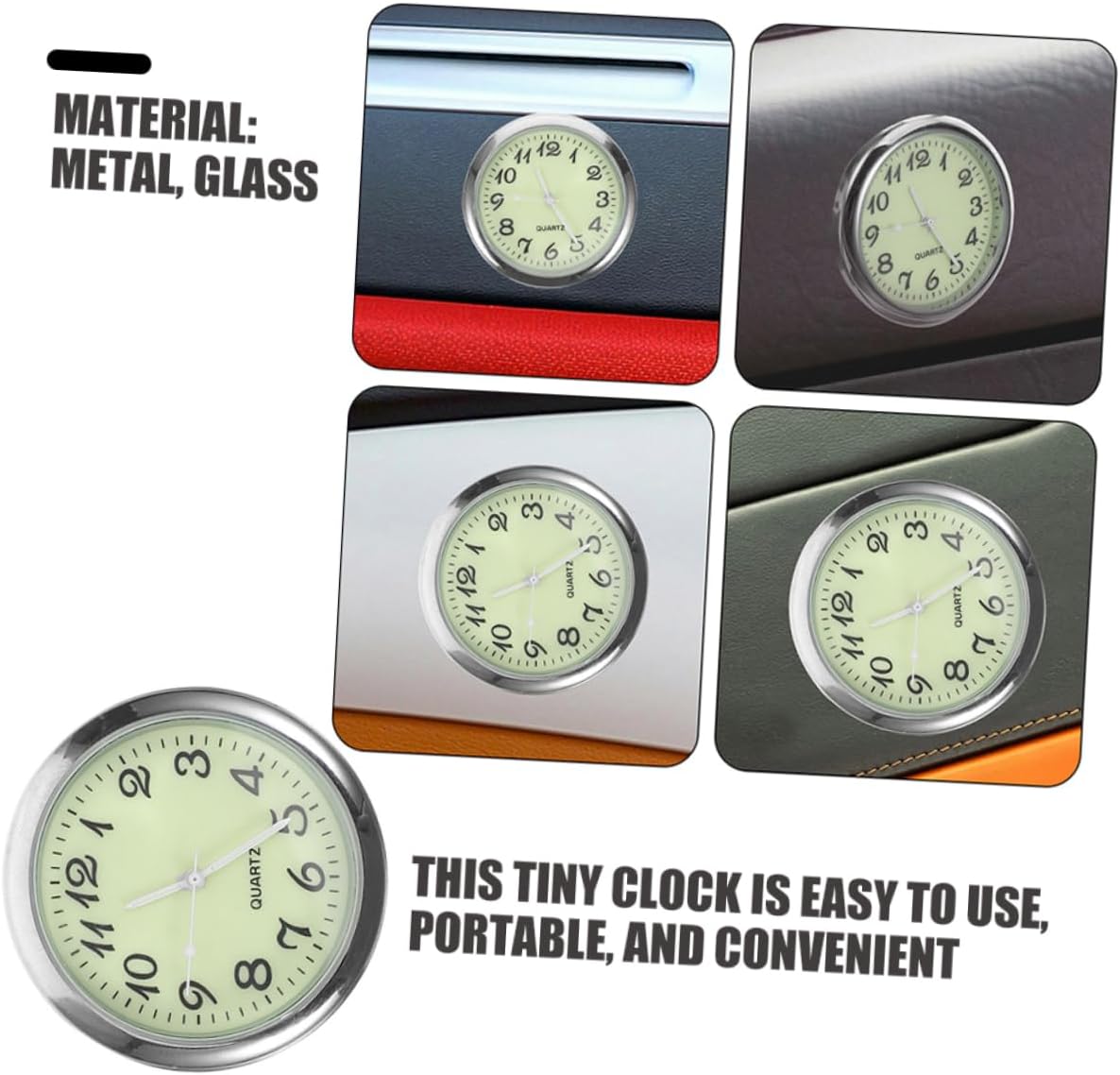 2pcs Luminous Automotive Clock Quartz Dashboard Clock for Cars Tiny Fluorescent Timekeeping Device Easy to Use Car Accessories Battery Not Included