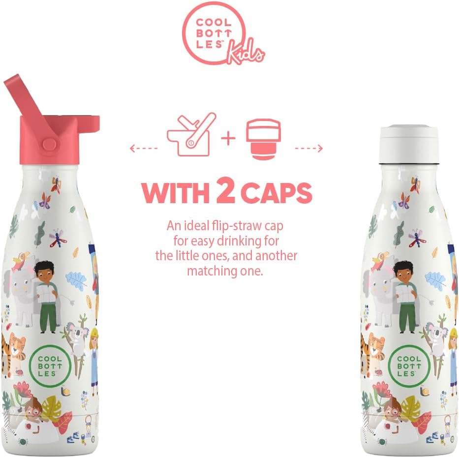 Thermos Flask for Children - Stainless Steel Water Bottle - 350 ml - Curious Explorers - Cold Drinks 36 Hours and Hot Drinks 18 Hours - BPA Free