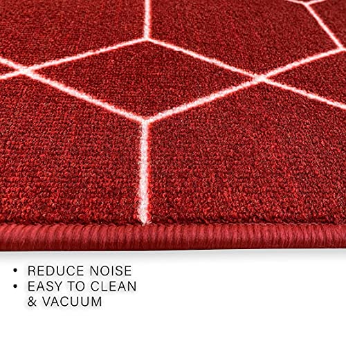 Custom Made Runner Rug For Kitchen Foyer Hallway Entry Choose Your Length Size 31 Inch Wide Geometric Lattice Design Red Color (6 Feet X 31 Inch) #TOP4