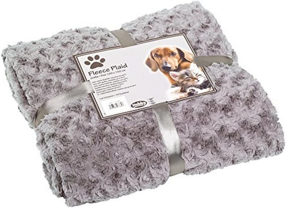 Nobby Super Soft Fleece Plaid with Paw Print, 100 x 150 cm, Light Grey
