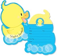 Vista 1 de Big Dot of Happiness Ducky Duck - Invitaciones de relleno en forma de pato, tarjetas de invitación para baby shower o fiesta de cumpleaños