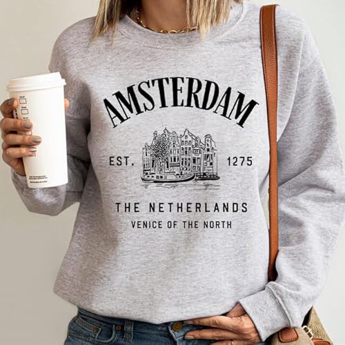 Munla Amsterdam Netherlands Crewneck Sweatshirt - Amsterdam Retro Sweater Souvenir Gift XL Navy