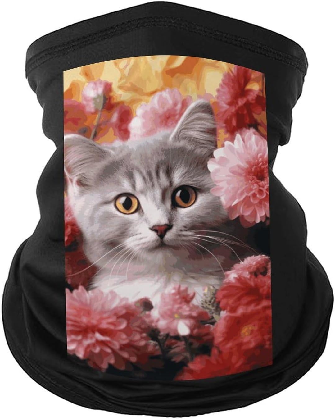 Cat in Flowers Neck Gaiter Face Mask Ski Mask Cold Weather Balaclava Winter Face Cover Scarf for Women Men