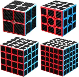 Kit Cubo Mágico 2x2 + 3x3 + 4x4 + 5x5 Carbon Profissional Adesivo em Carbono