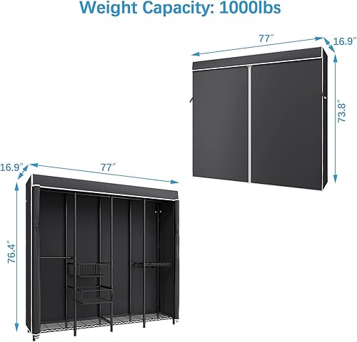 Miniatura 5 de VIPEK V40C Pro Coverd - Perchero de armario independiente para dormitorio, perchero negro resistente con cubierta de tela negra, estante de metal