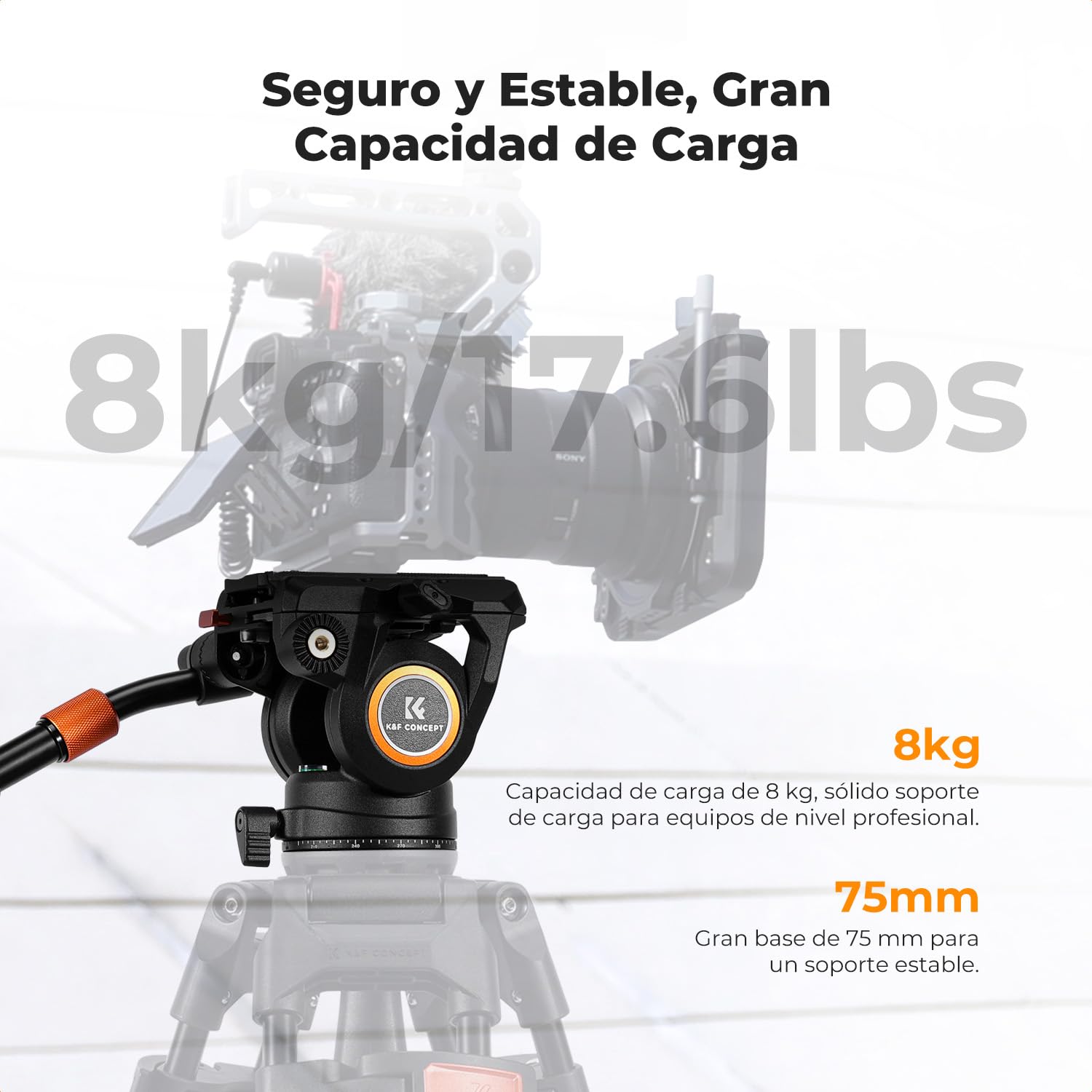 K&F CONCEPT Cabezal Fluido de Vídeo Ligero, Montaje de Cabezal de Trípode Estable y Suave como la Seda, Carga Máxima de 8 kg, Cabezal de Trípode para Panorámica de 360°