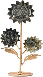 JIC Gem Labradorite Stone Crystal Sunflower Labradorite Quartz Crystal Slices Carved Flower Healing Crystal Gemstone Decoration on Stand Home Decor Reiki Meditation