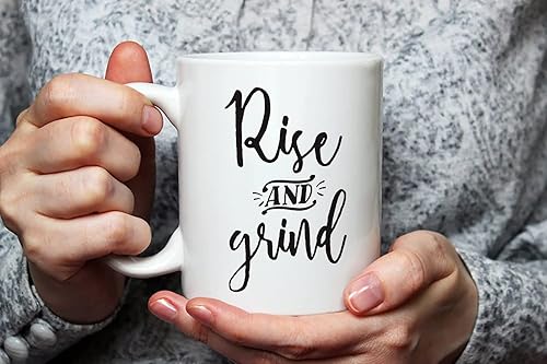 Miniatura 3 de Fonhark - Rise and Grind | Trabajo | Hustle | Inspirador | Mañana | Taza de café novedosa de 11 oz, color blanco