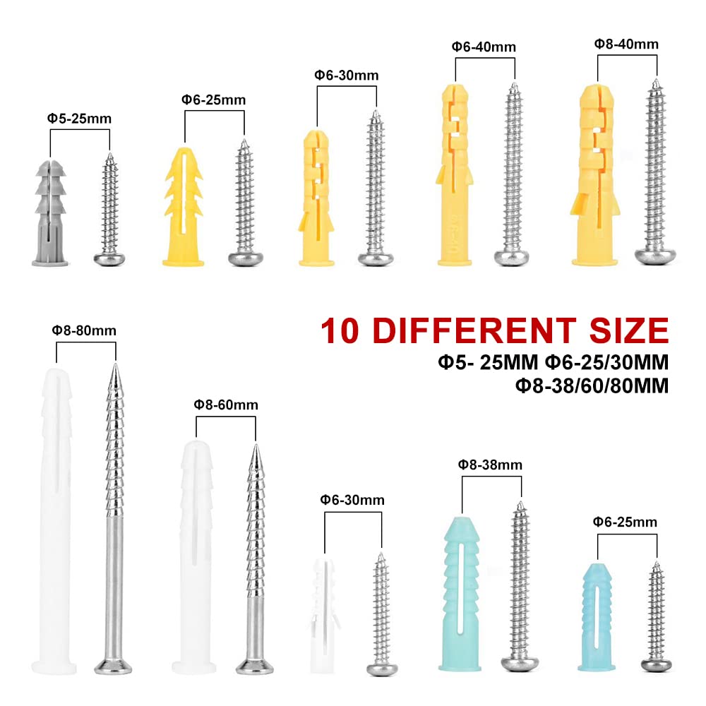 Leanking Plastic Drywall Wall Anchors Screws Assortment Kit 300 Pieces