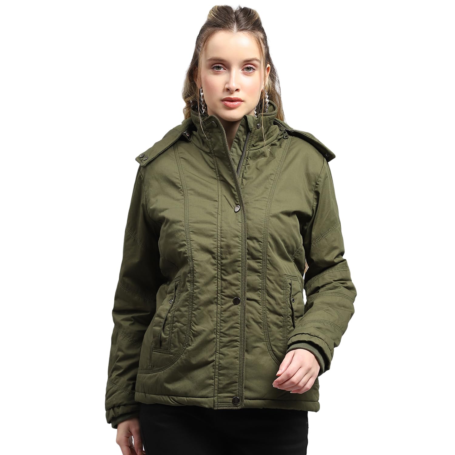 monte carlo Women's Regular Fit Jacket | Solid Pattern | Zip Closure with Full Sleeve Detachable hood Winter Outerwear for Women-picture-36