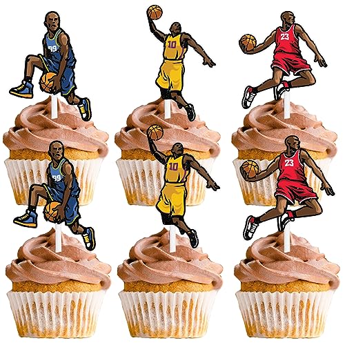 18pcs Glitter Basketball Play Dessert Cupcake Topper Ball Sport Athlete Theme Decor Supplies Men Boys Happy Birthday Party Decorations