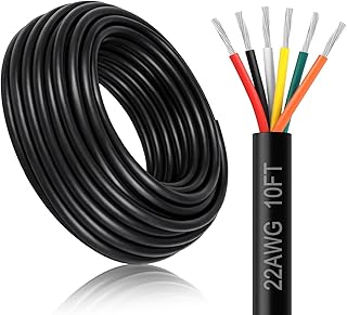 DEKIEVALE 22 Gauge 6 Conductor Electrical Wire, 10FT 22AWG Black PVC Stranded Tinned Copper 6 Wire Cable, 22/6 Cord Extension Cable for LED Lamp Lighting, Automotive Wiring, Speaker, Access Control