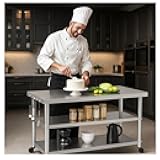 Stainless Steel Table with Wheels for Food Preparation and Work, Multi-Size Optional, Three-Layer Variable Two-Layer Metal Commercial Workbench Outdoor, Restaurant, Kitchen (51