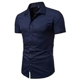 Men&apos;s Regular Fit Cotton Business Casual Shirt Solid Short Sleeve Button Down Dress Shirts