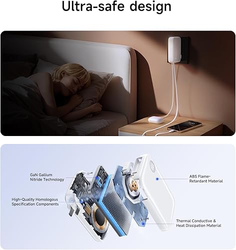 Miniatura 7 de HOU Banco de energía con cable USB-C retráctil integrado, carga rápida PD de 35 W de 10000 mAh y enchufe plegable, mini cargador portátil 3 en 1