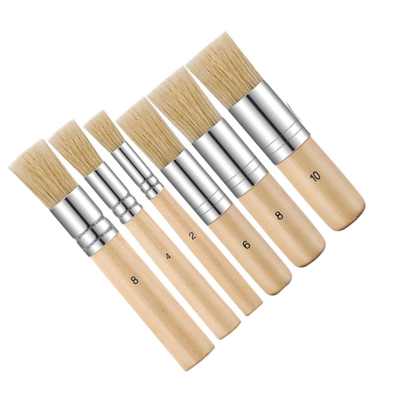 Set di 6 pennelli per stencil in setole di legno, pennelli per pittura in setole di diverse dimensioni, pennelli per stencil con manico in legno per artigianato fai da te, pittura acrilica, olio, acq