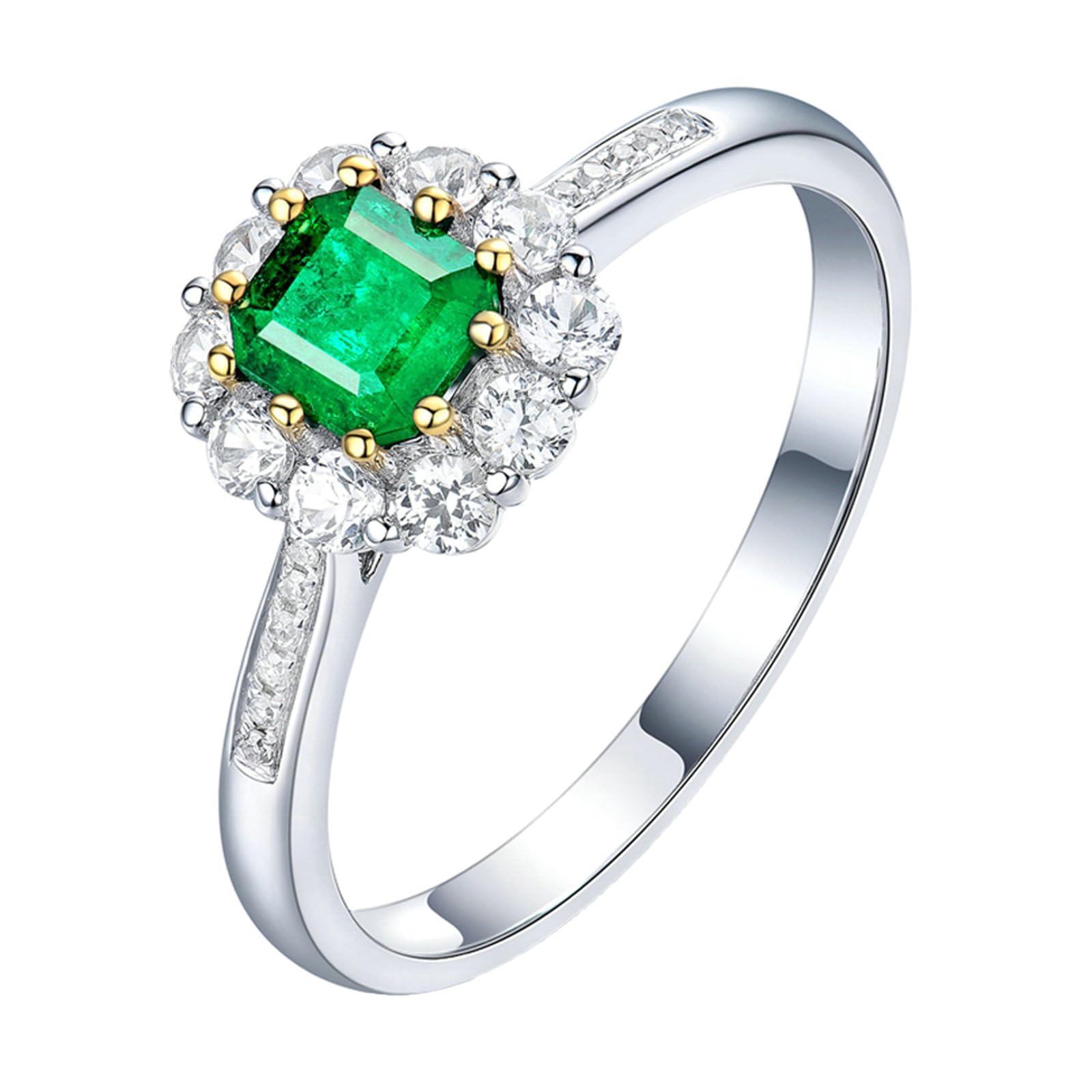 Anillo de compromiso para mujer de platino, anillos de promesa de boda con esmeralda de 0,5 quilates y moissanita, tamaño H 1/2-V 1/2