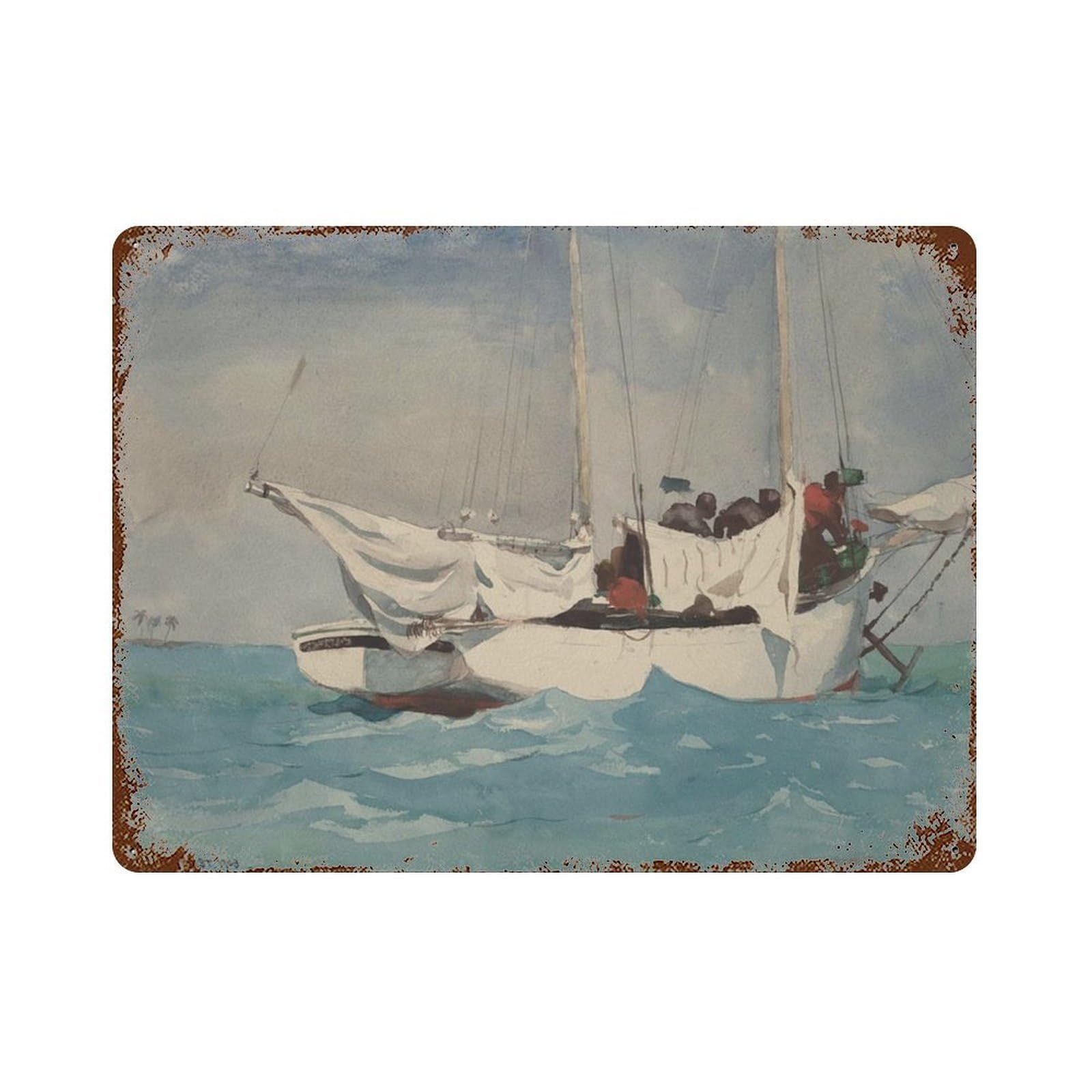 xiaoxiaoshen Seascape Painting, Sailboat Watercolor Vintage Wall Decor Art Metal Tin Poster Modern Home Decor Art Home Bar Shop Decorations Vintage Sign 30x40cm