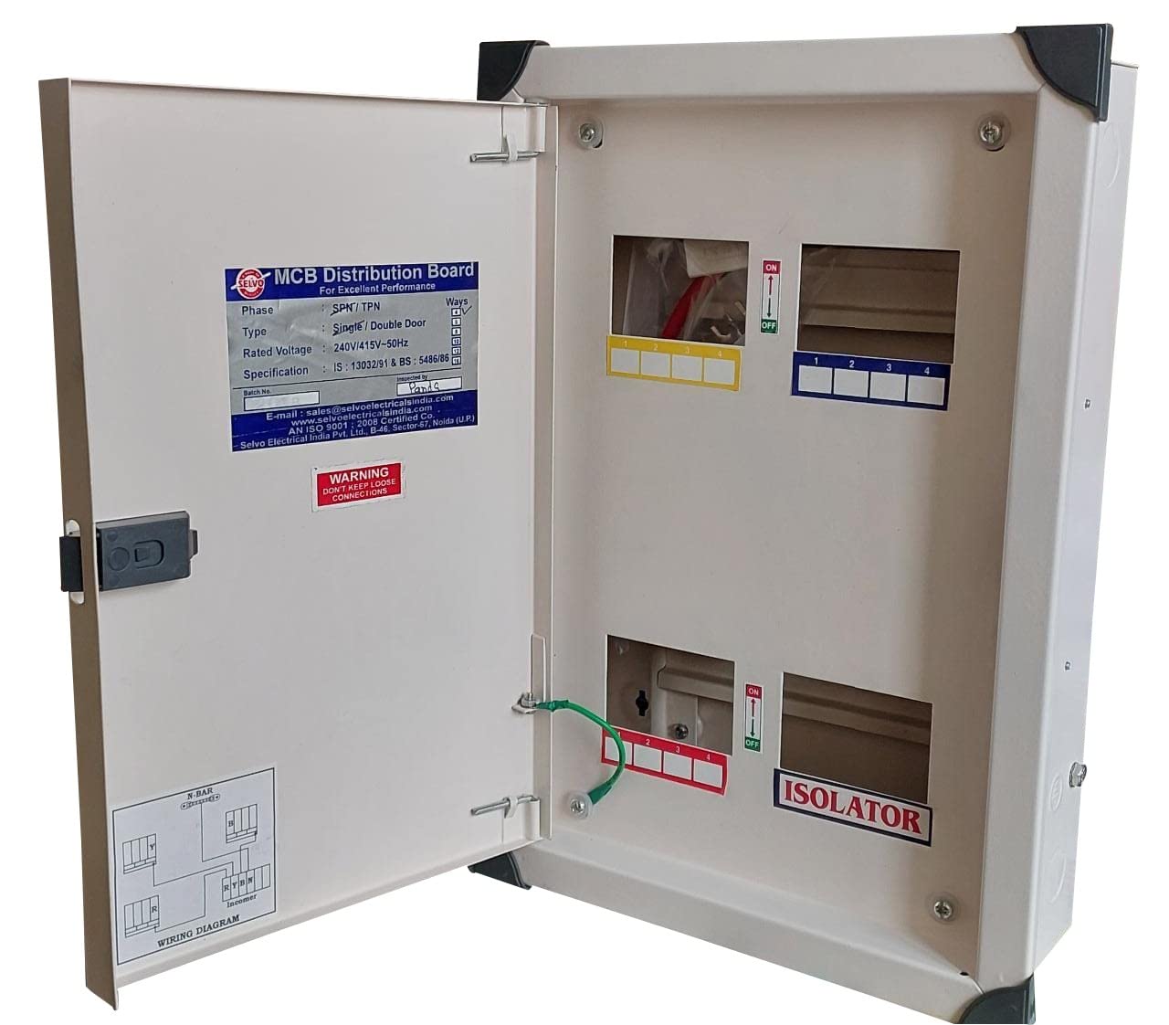 SELVO Export Series 4 Way TPN Double Door Distribution Board (With Door Earthing and wire accessories)-picture-13