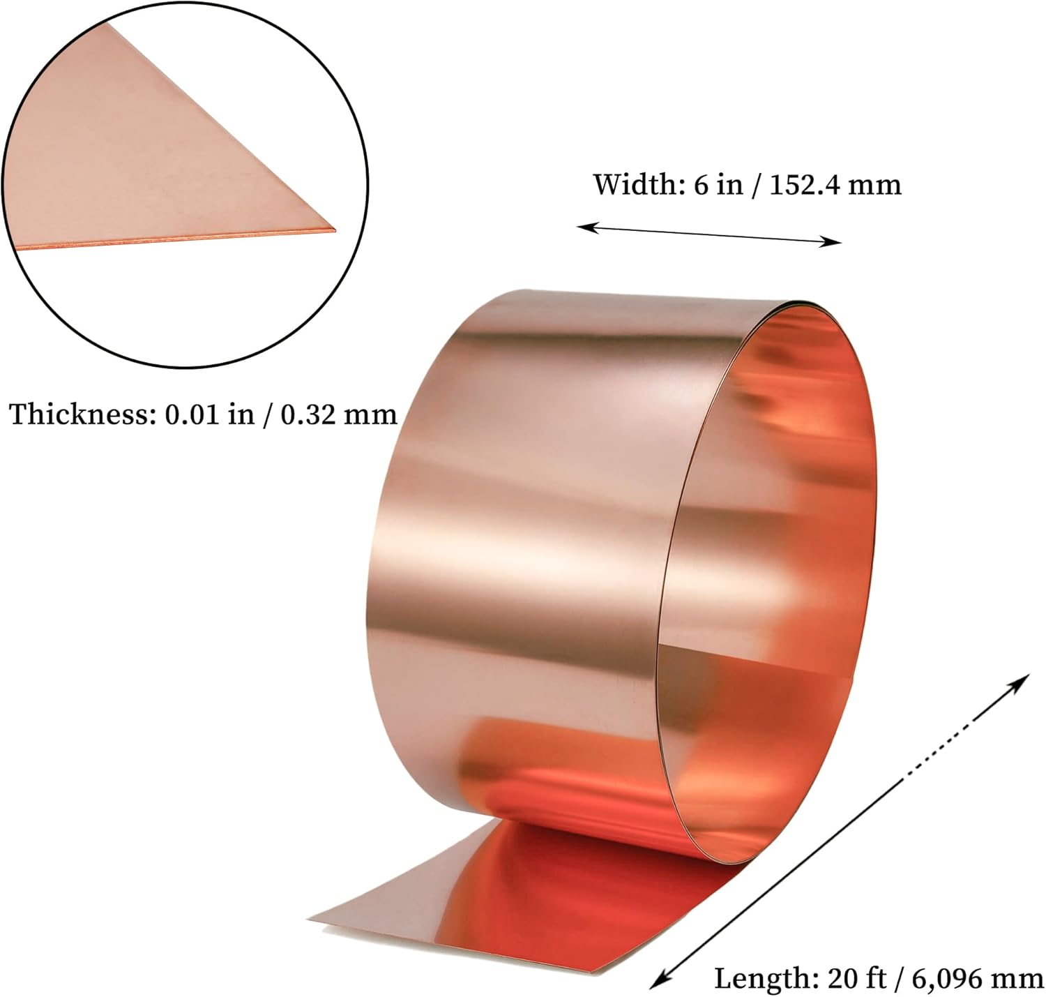GOORY Copper Flashing 28 Gauge - 6in x 20ft 0.013"(0.32mm) Thickness Roof Flashing Roll - 99.95+% Pure Copper Sheet Metal ASTM B152 - Roofing Repair DIY Project Contractor Jewelry Crafts