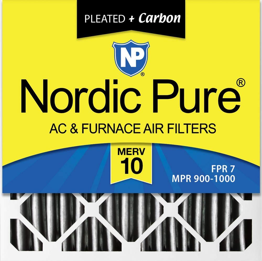 Nordic Pure 20x20x1 MERV 10 Pleated Plus Carbon AC Furnace Air Filters
