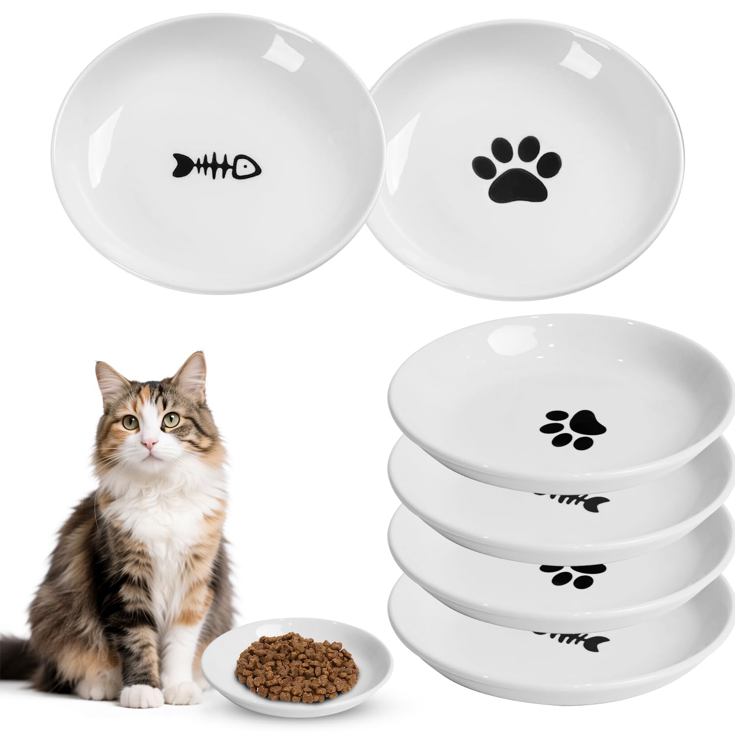 6 Stück Futternapf Katze,Katzennapf Keramik,15 cm Durchmesser, Napf Katze,Katzen Fressnapf,Katzennapf für Haustierkatzen und Welpen(6 Pack-Ohne Silikonbasis)