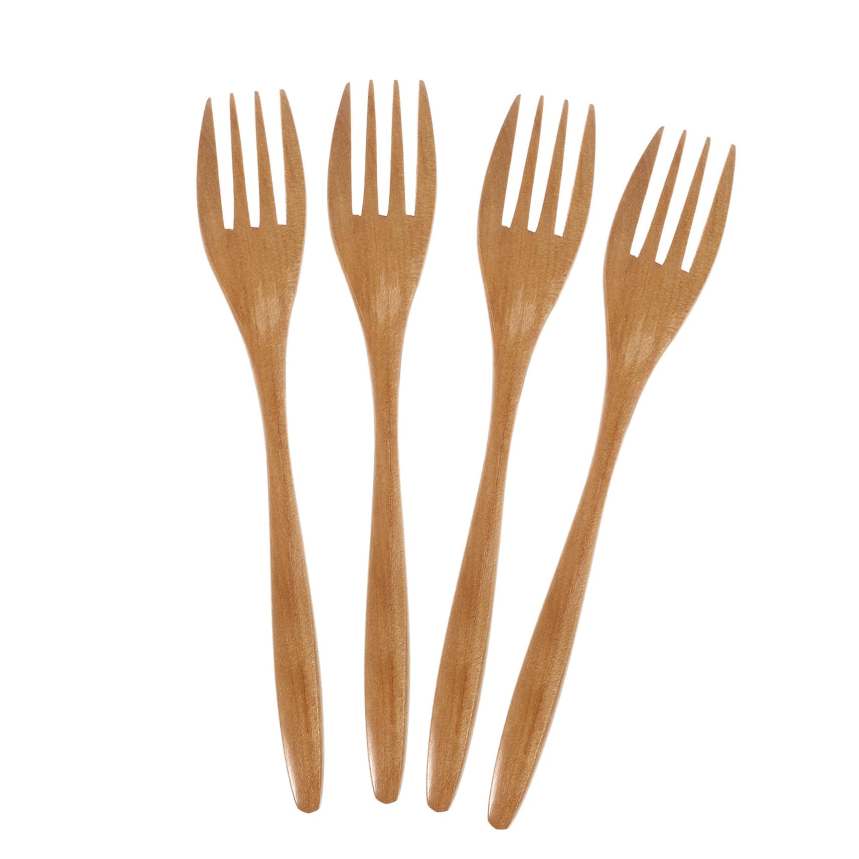 FONDOTIN 4pcs Handheld Wooden Fork Wear Resistant Salad Cooking Utensils Portable Frying Forks for Home Kitchen Buffet Use Comfortable Design Long
