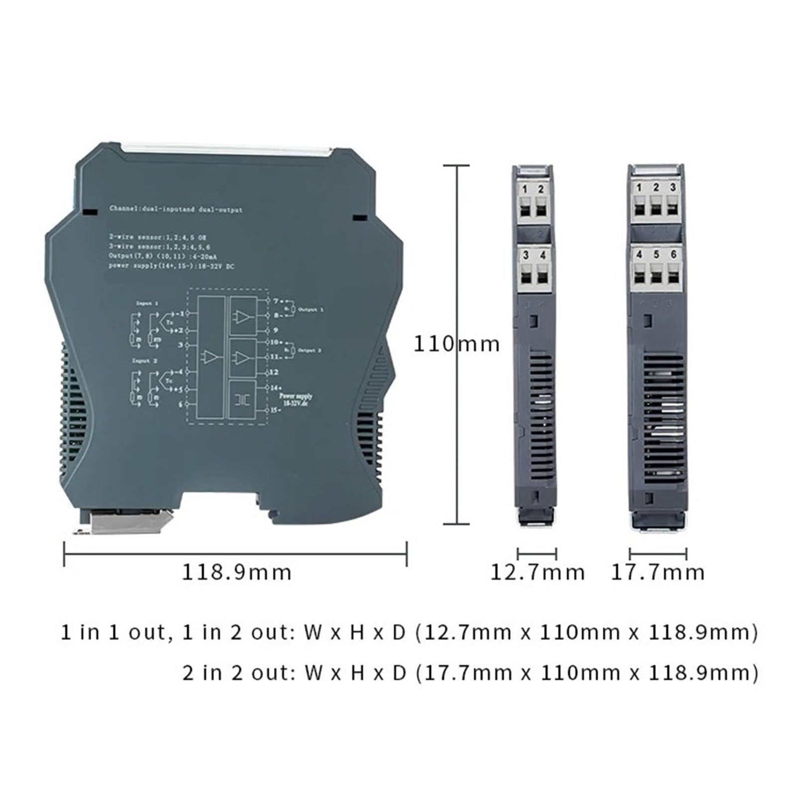 Convertidor de Temperatura de termopar Tipo K de 0 a 1300 ℃ a 4 a 20 mA, 0 a 10 V, 0 a 5 V, RS485, 1 Entrada, 1 Salida, 1 Entrada y 2 Salidas(22 K 0-10V)