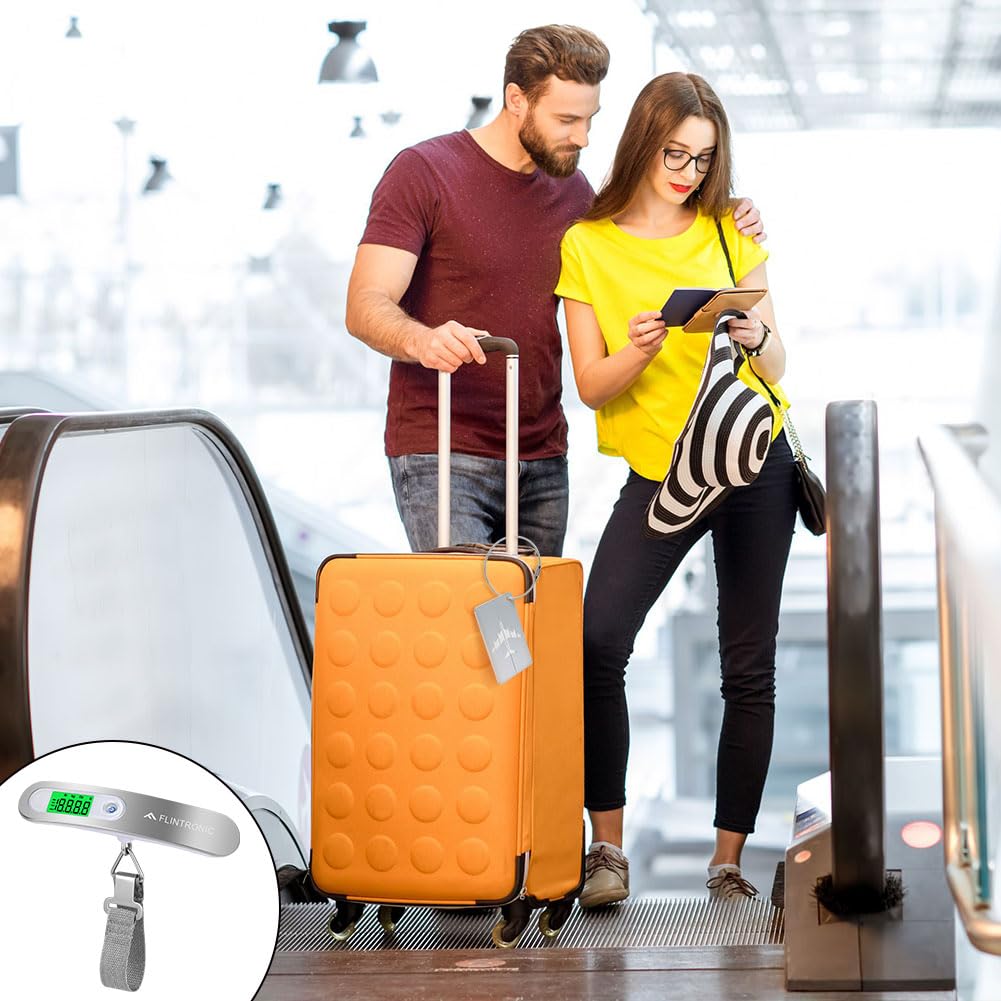flintronic Cyfrowa waga bagażowa, przenośna waga wisząca, wyświetlacz LCD, z haczykami, 50 kg, z funkcją tarowania i podświetleniem, do podróży, kuchni
