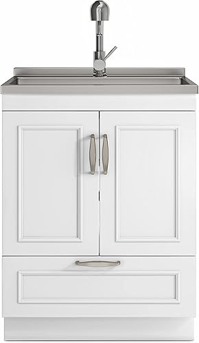 Miniatura 4 de SIMPLIHOME Cardinal - Armario de lavandería de transición de 28 pulgadas con grifo y fregadero de acero inoxidable en color blanco, para lavadero y