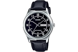 MTP-V006L-1B2 Men's Black Leather Band Black Numbers Dial Day Date Analog Dress Watch