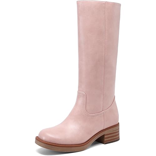 DREAM PAIRS Women's Square Toe Platform Chunky Block Heel Knee High Riding Boots