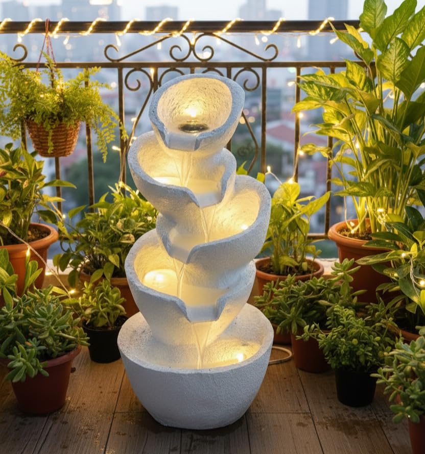 EXPLEASIA Stacked Pot Water Fountain for Home, Water Fountain for Garden, Water Fountain for Living Room, Water Fountain for Home vastu, Fountain, Fountain for Home décor Waterfall (White) (73X40X40)
