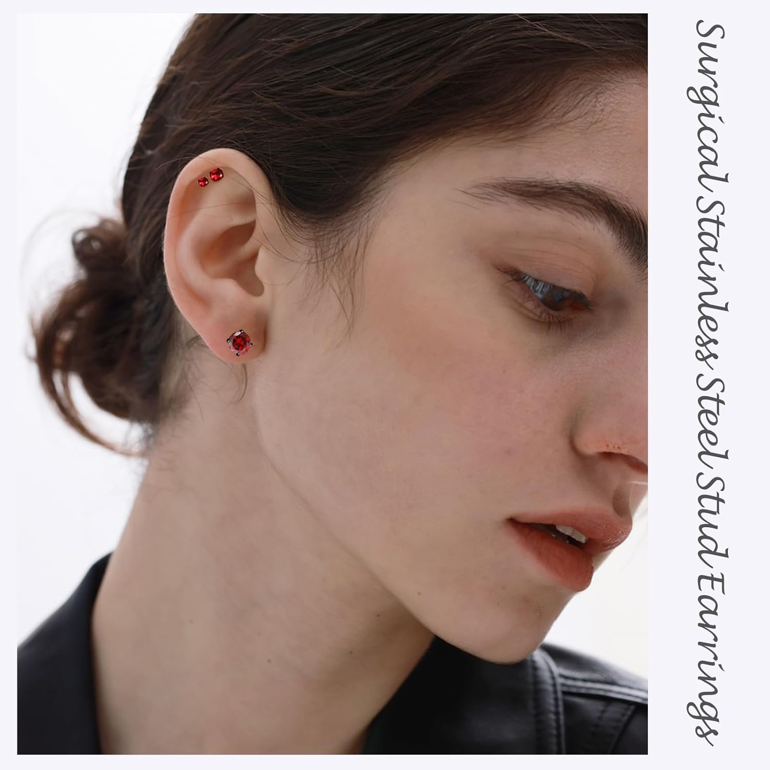 Stainless Steel Screw Back Stud Earrings for Men Women Titanium Hypoallergenic Earring for Sensitive Ears Surgical Steel Rainbow CZ Double Side Black sleeper Studs - Image 3