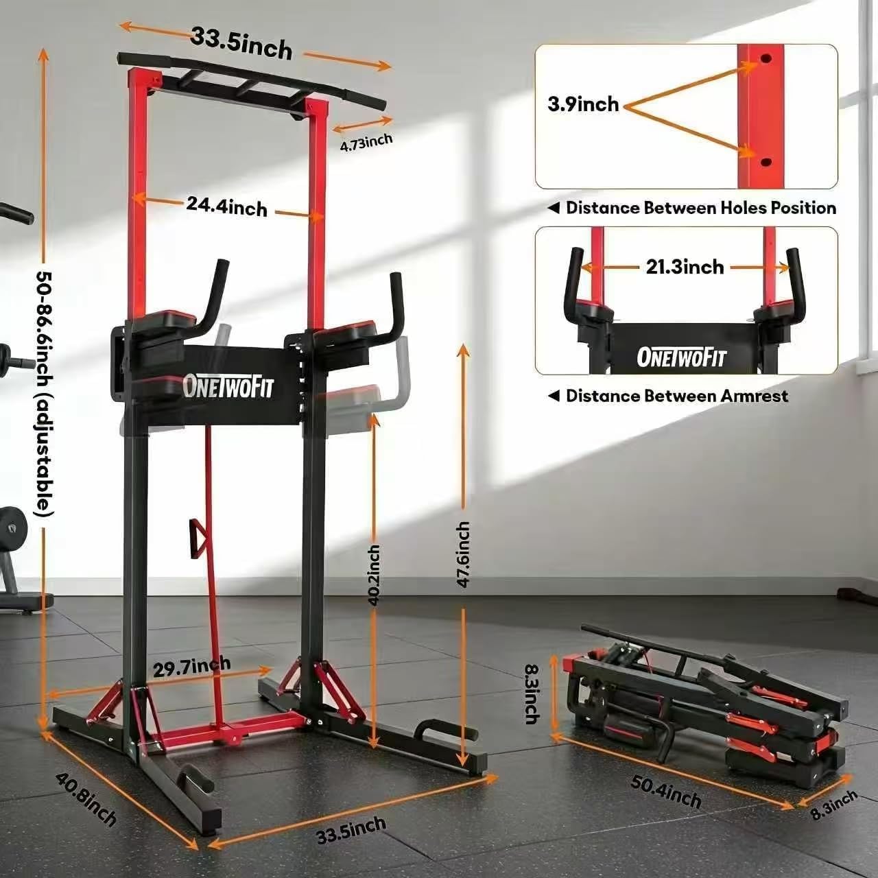 ONETWOFIT klimmzugstange freistehend pull up bar faltbar power tower | multifunktionale höhenverstellbare Klimmzug-und Dip-Station für Für Fitnessstudios und Heimtrainings,max 270kg