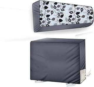 The Furnishing Tree Split AC Cover Set of Indoor and Outdoor Unit Used for 1 Ton Daikin FTL35 Petals Pattern Grey on Grey ... Price In India