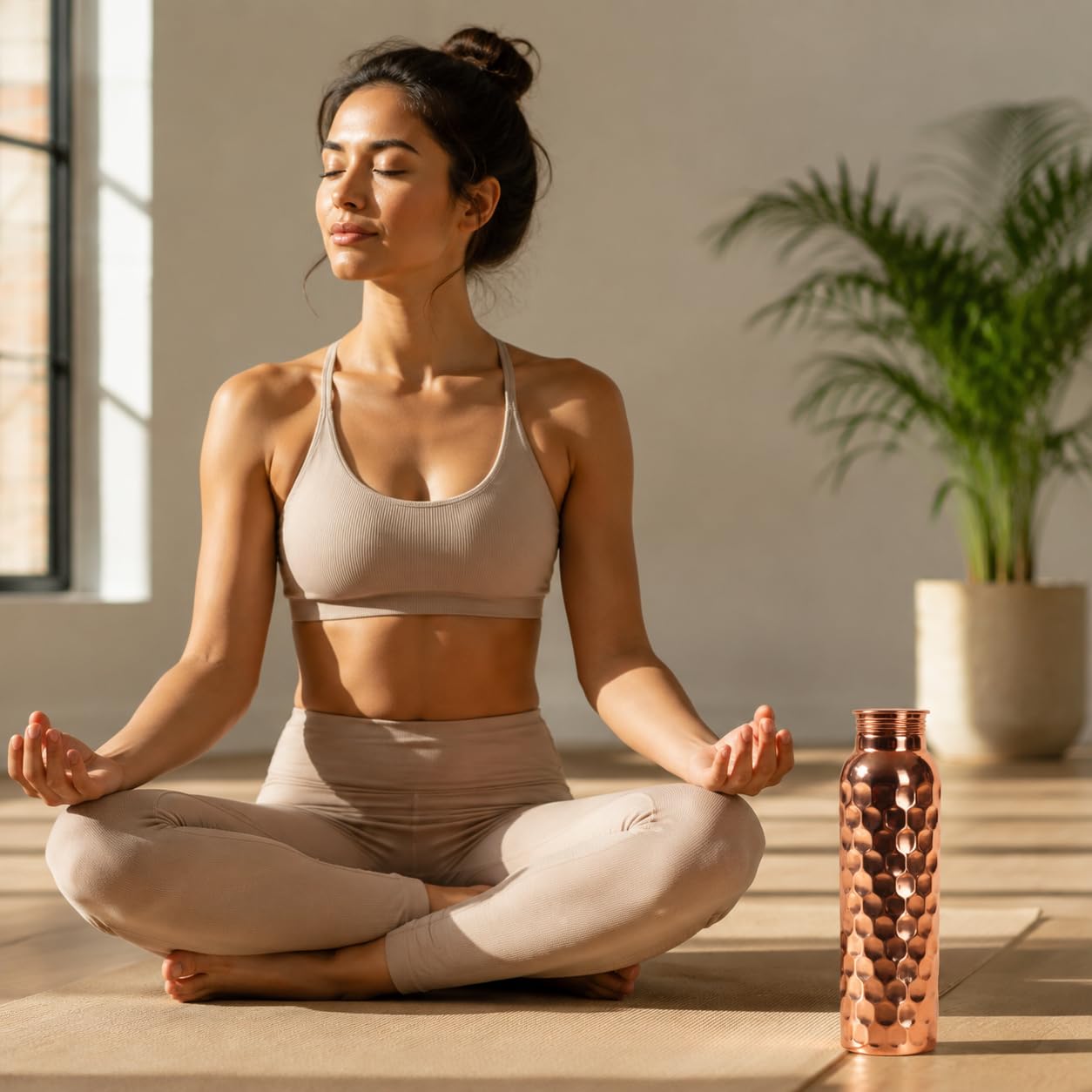 Wasserflasche aus reinem Kupfer, 900 ml: Ayurvedische gesundheitliche Vorteile, Kupfergefäß, auslaufsicheres, umweltfreundliches Design + Reinheitszertifikat in der Flaschenbox (Diamantmuster)