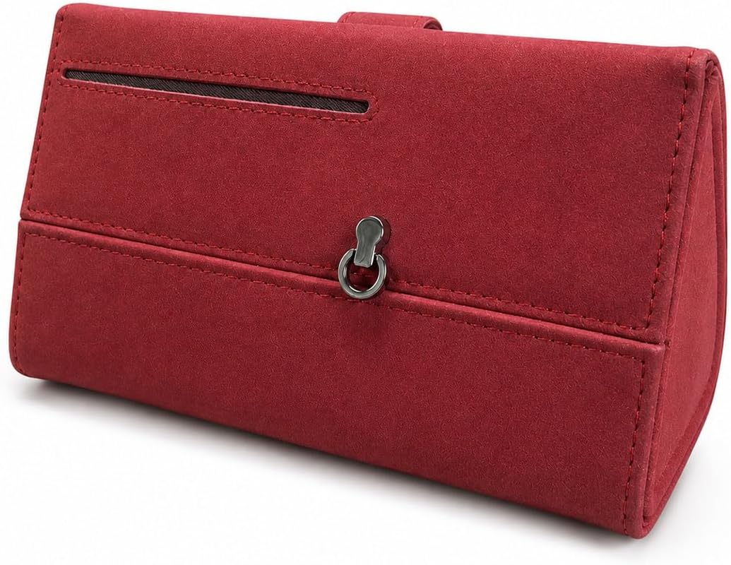 Craedli Sunglass Holder for Car Visor Clip, Car Glasses Storage Box with Magnetic Closure and Card Slot, Universal Vehicle Eyeglasses Case Organizer Accessories for Sedan Truck SUV (Red)