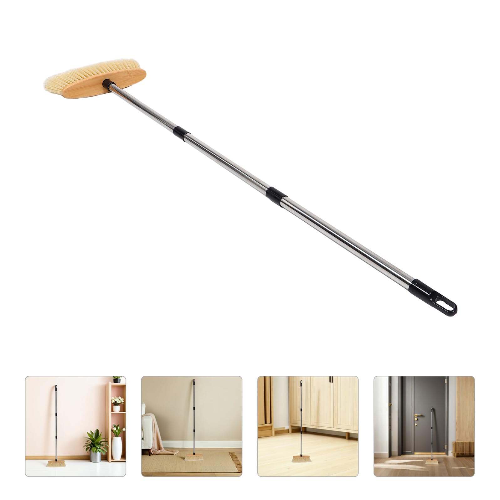 GARVALON Scopa in Legno con Manico in Acciaio Resistente Setole Dure per Pulizia Patio Giardino Pavimenti in Legno e Tappeti Ergonomica e Robusta per Uso Esterno e Interno